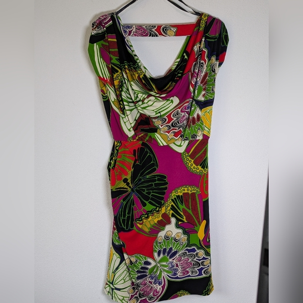 ALFANI Beautiful Cowl Neck & Back Fully Lined Elastic Waist Stretch Dress Sz 2 - Picture 7 of 8